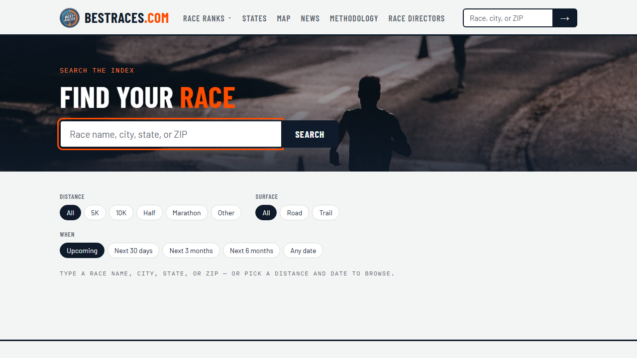 BestRaces search page with distance, surface and date filters